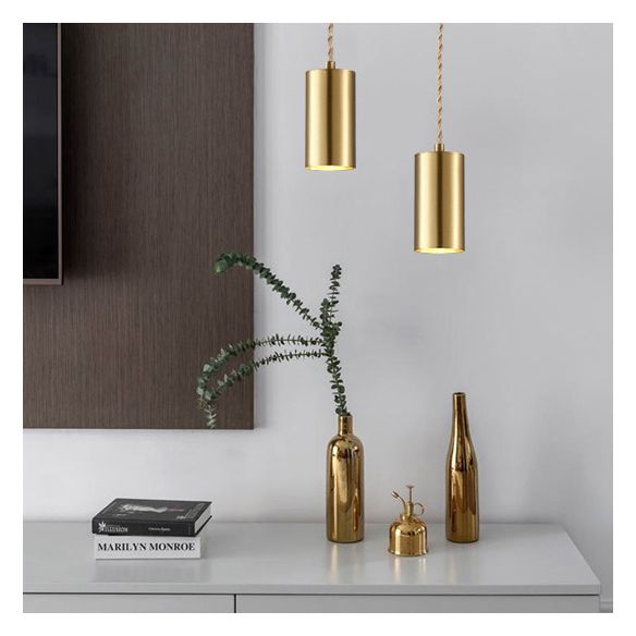 Lámpara de suspensión cilíndrica de la noche de metal 1 Bulbo posmoderna Luz colgante en oro