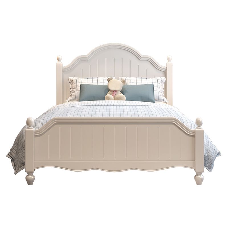White Victorian Bed Frame Wood Panel Bed with Camelback Headboard