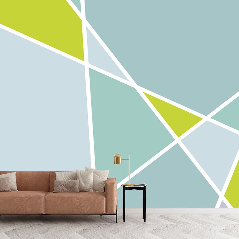 Contemporary Geometric Mural Wallpaper for Bedroom Custom Wall Art in Blue-Green