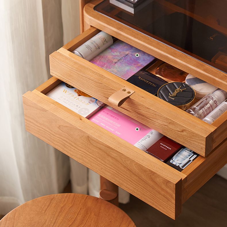 30.7" Wide Cherry Vanity Desk and Stool with Storage Drawers