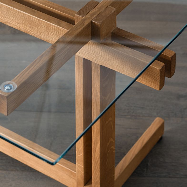 Trestle Table Clear Tempered Glass Dining Table Rectangle for Dining Room Home
