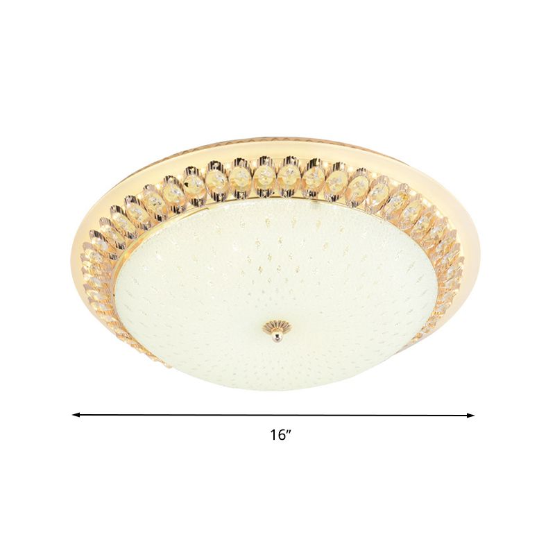 12"/16"/19.5" W Dome White Glass Flush Lamp Modernist LED White Ceiling Mount with Clear Crystal Deco