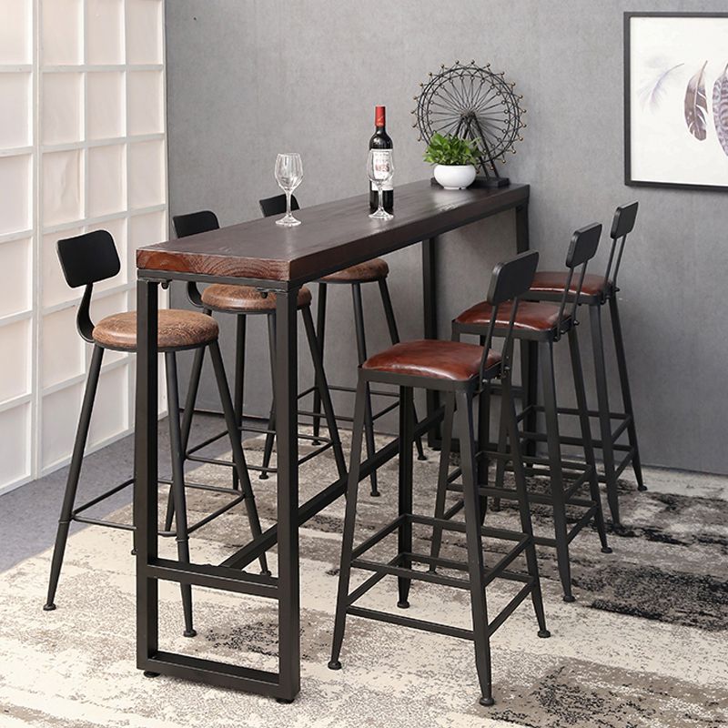 Industrial Solid Wood Bistro Bar Table Rectangle Metal Base Bar Table