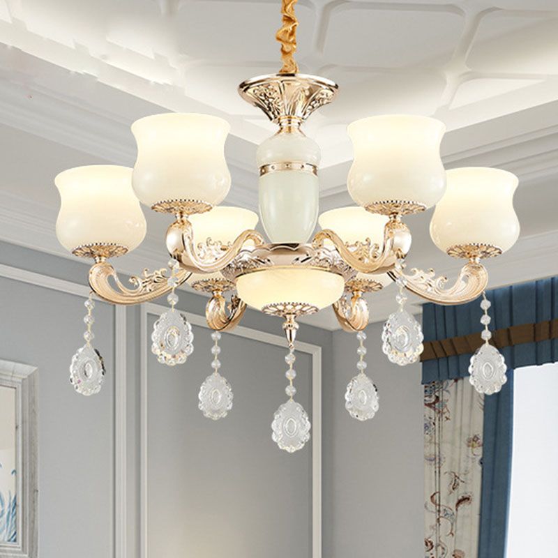 Faux Jade Urne hängende Deckenleuchte modernistischer Anhänger Kronleuchter mit Kristallakzent in Weiß