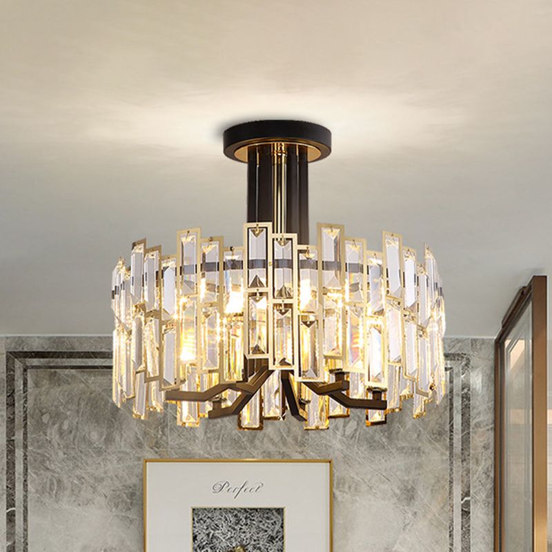 Finitura nera con semi-montatura a cristallo sfaccettato rotondo vicino alla lampada del soffitto vicino alla lampada del soffitto
