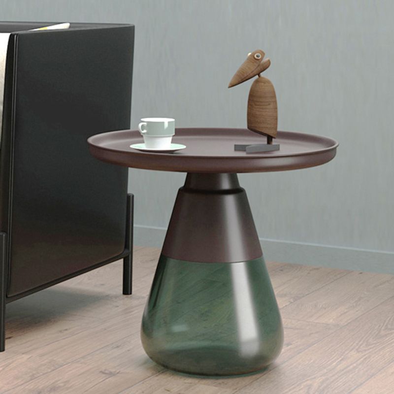 Mid-century Modern Style Round Metal Table with Glass Monopod Base Coffee Table