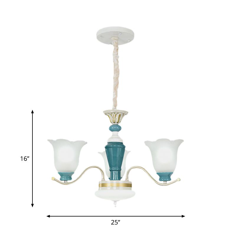 Groene bloemschaduw plafond hang armatuur plattelandsstijl crème glazen 3/6-licht slaapkamer hangende kroonluchter