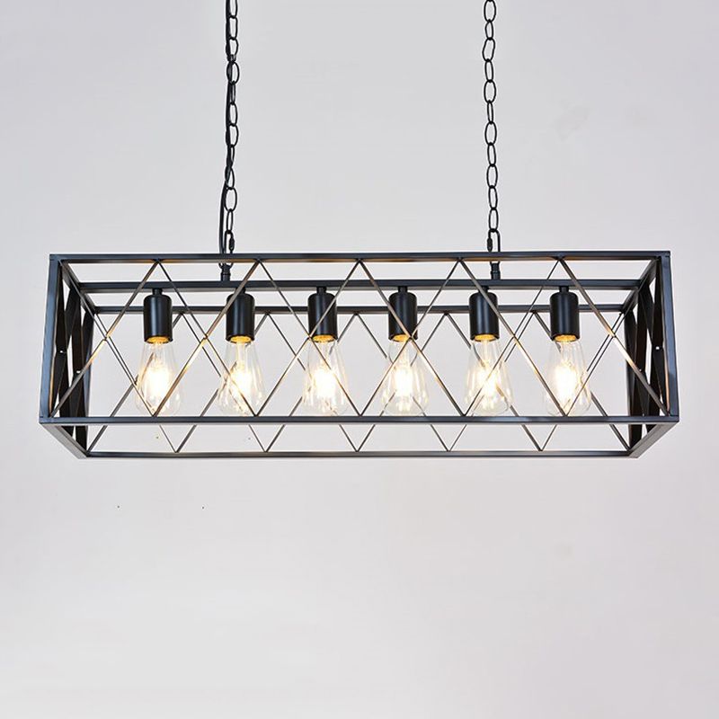 Industrial Rectangular Island Pendant Lights Metal Multiple-Light Island Light Fixtures