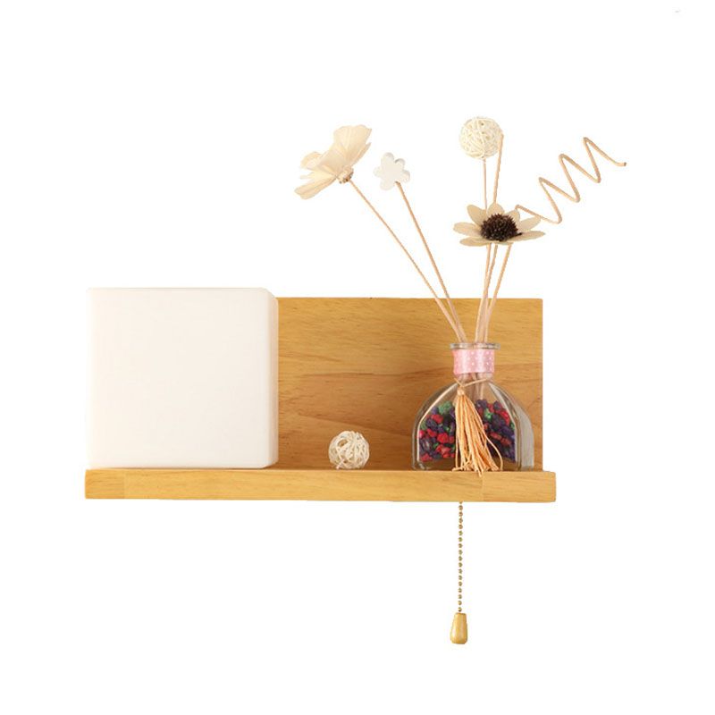 Luz de apliques de pared de madera simple 1 luz con luz de pared de sombra de vidrio para el dormitorio (sin decoración)