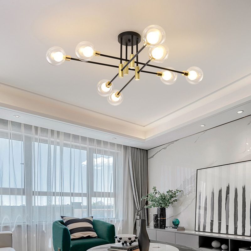 Luminaire de plafond à sphère noire, luminaire de Style moderne en verre multi-lumières, lampes semi-encastrées