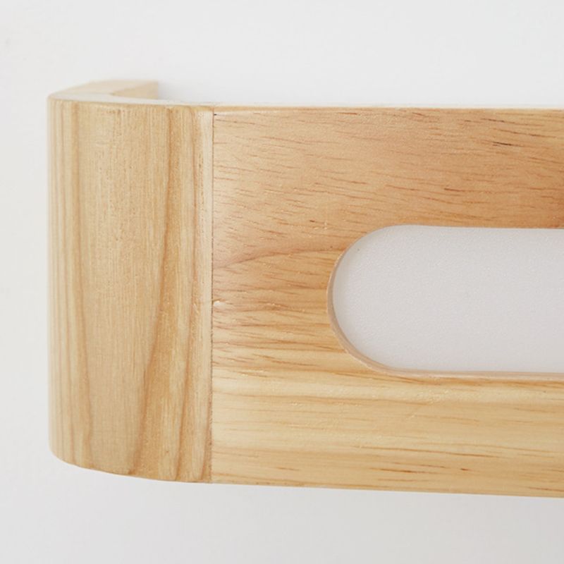 Square Shape Wood Wall Sconce Modern Style 1-Light Mirror Wall Light Fixtures in Brown