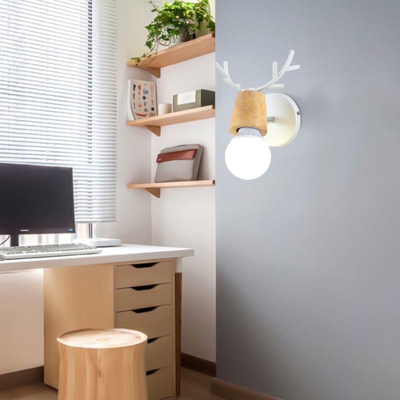 Shadeless Wooden Wall Lamp Fixture Nordic 1 Head Adjustable Wall Light for Bedroom