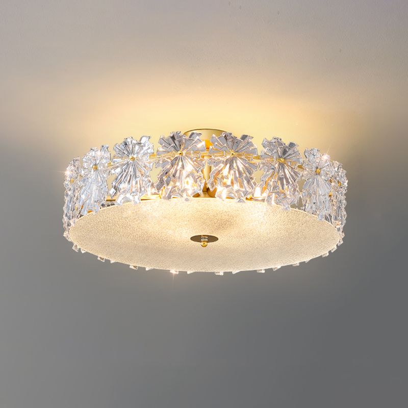 Plafonnier de forme ronde moderne en fer avec abat-jour en verre pour chambre à coucher et étude