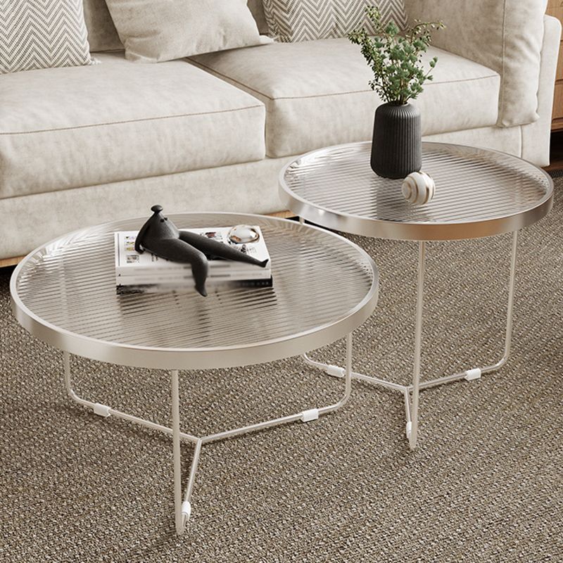 Tempered Glass Round Top 2 Nesting Table Metal Frame Base Cocktail Table