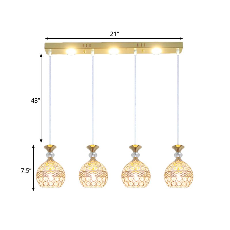 4 Köpfe Esszimmer Multi -Deckenleuchte modernistische Gold -Finish -Pendellampe mit Globuskristall eingebetteter Schatten