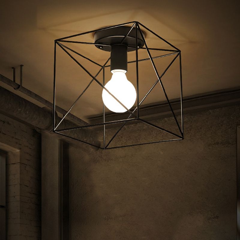 1 Light Semi Flush Chandelier Retro Industrial Style Metal Ceiling Mount Light Fixture for Hallway