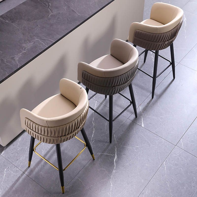 Contemporary Backrest Counter Stool with Leather Cushion and Metal Base
