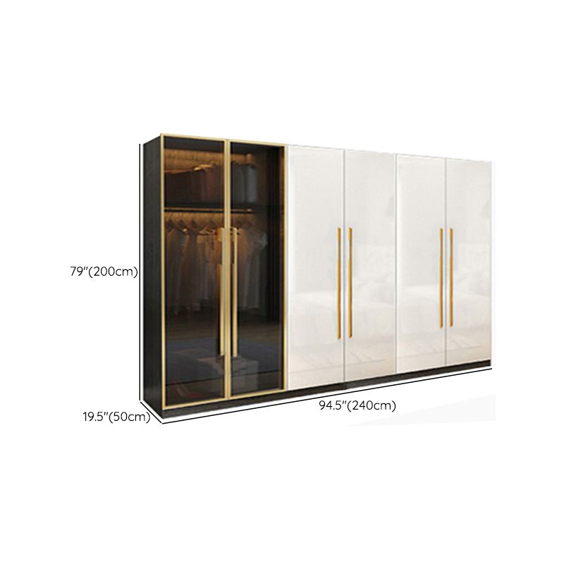 Modern Tempered Glass Doors Wardrobe Wood Frame Wardrobe without Light