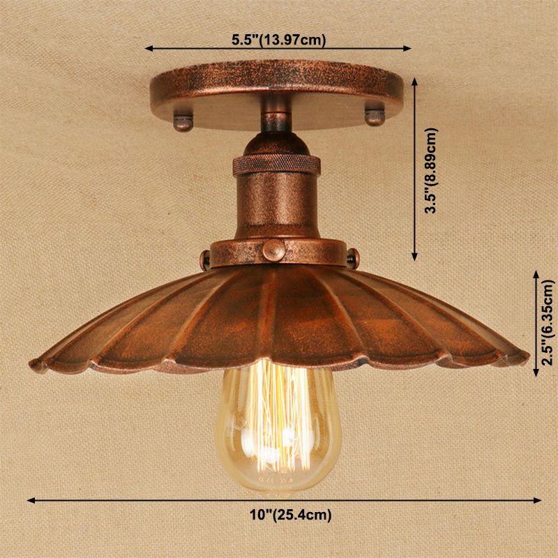 Metal Scalloped Shade Flush Mount Fixture Industrial Style 1 Light Flush Light