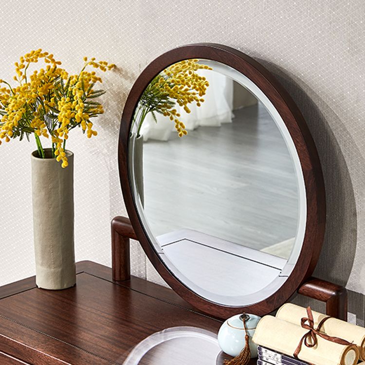 Traditions Solid Wood Vanity Set with Stool Set Brown Dresser with 2-Drawer and Mirror