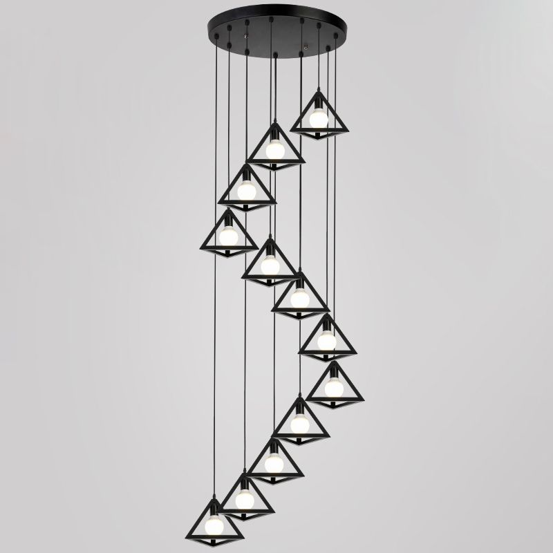 Geometric Cage Staircase Multi Ceiling Lighting Metallic Suspension Light Fixture