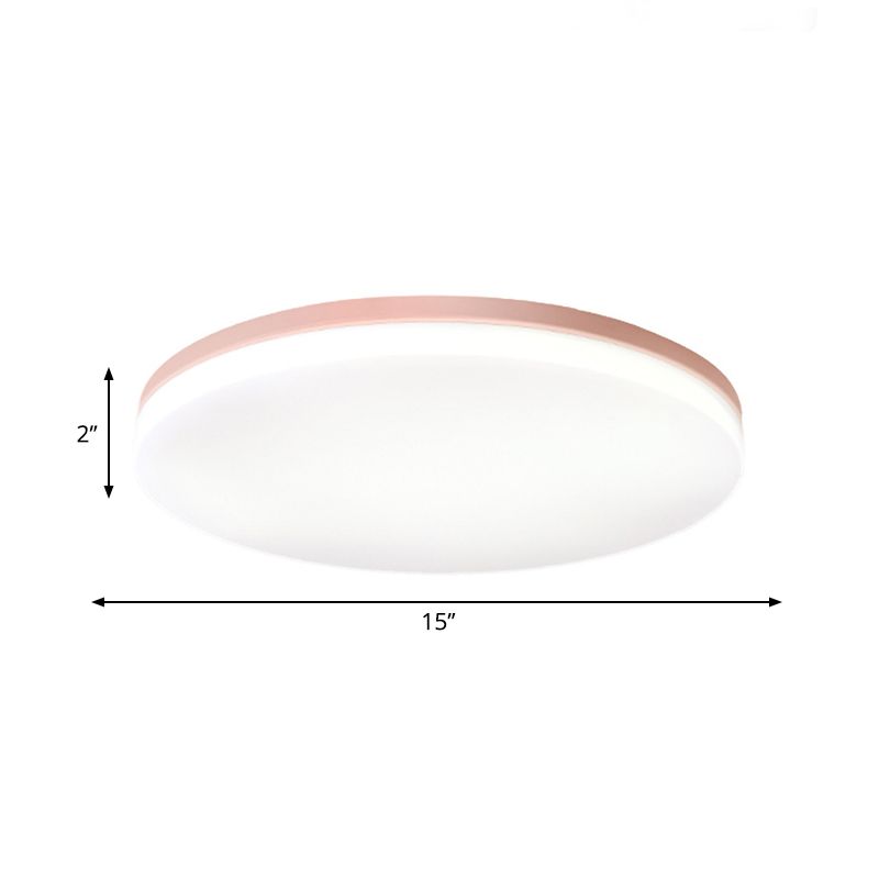 10"/15"/19" W Circular Flush Ceiling Lamp Macaron Metal Indoor Flush Lighting in Green/Pink/White/Yellow