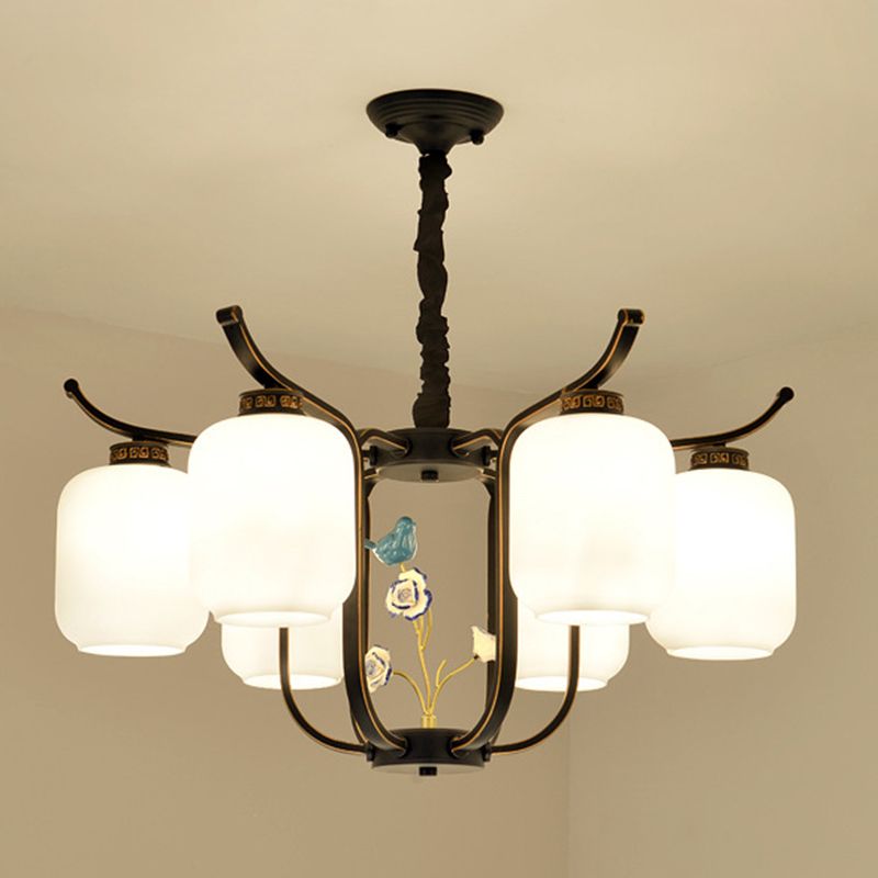 Cylinder Chandelier Pendant Light Contemporary Style Milk Glass Hanging Light Fixtures for Living Room