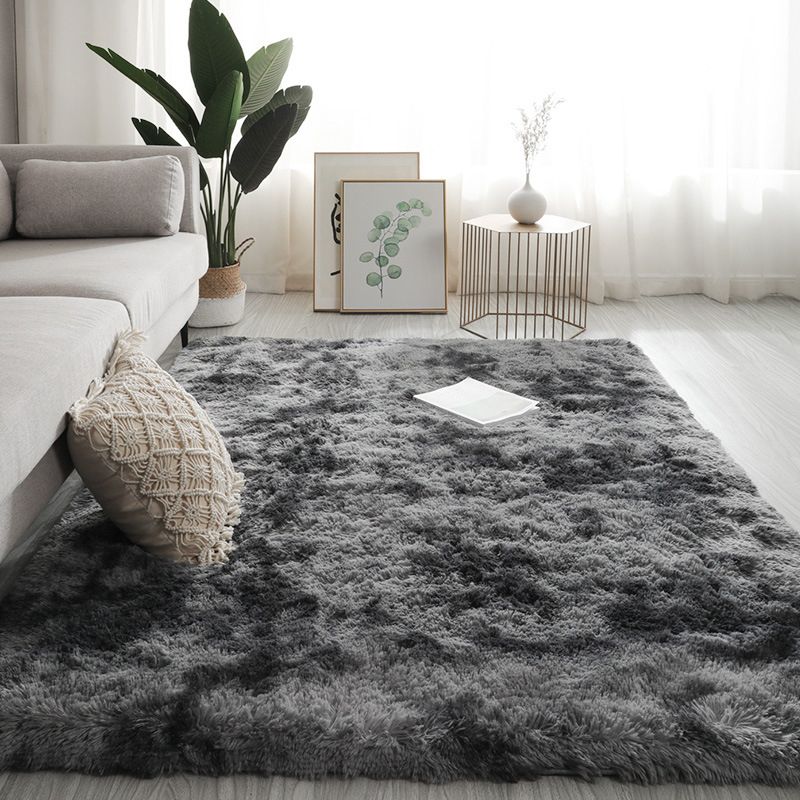 Grey Living Room Area Carpet Solid Color Polyester Area Rug Stain Resistant Rug