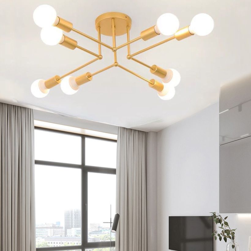 Industrie Retro Radial Semi Flush Mount Schmiedeeisendecke für Wohnzimmer