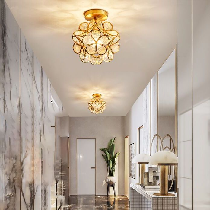 Colonial Style Copper Ceiling Light Geometric Metal Flush Mount Light Fixture