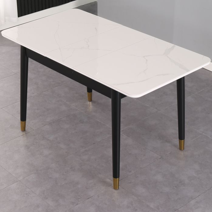 Table de salle à manger rectangulaire contemporaine Table de salle à manger en pierre frittée avec 4 pieds noirs