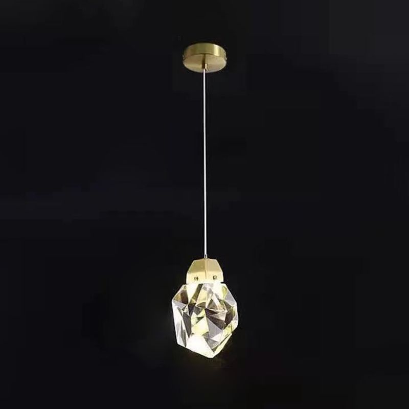 Copper Gold LED Hanging Lamp in Modern Artistic Style Crystal Geometric Pendant Light for Dining Room