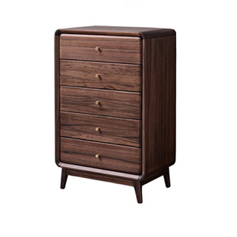Mid-Century Modern Brown Accent Chest with 5 Drawers and Straight Legs