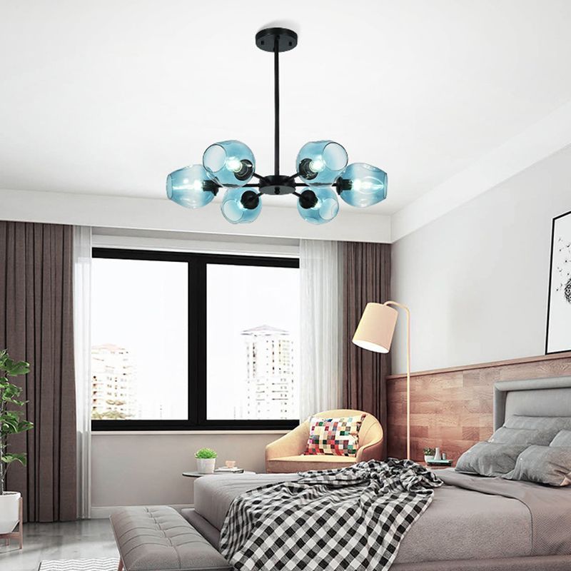 Modern Creative Indoor Pendant Light Wrought Iron Sputnik Hanging Lamp with Glass Shade