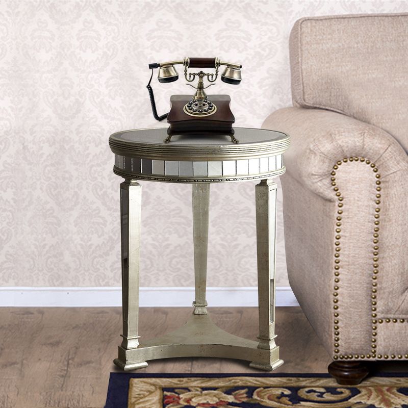 23.6" Tall Round Glass Top Side Table Wood 3 Legs End Table with Shelf