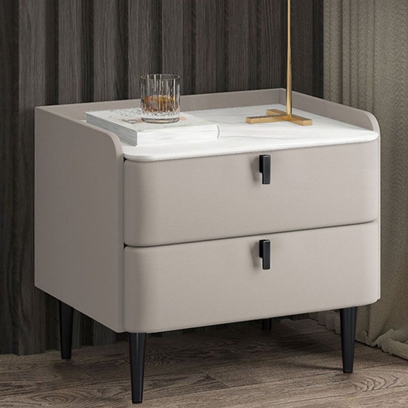 Contemporary Solid Wood Nightstand Stone Top Night Table with Drawers