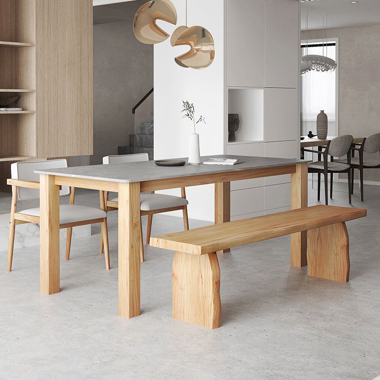 Sintered Stone Top Dining Table Modern Rectangle Table with Wooden Base