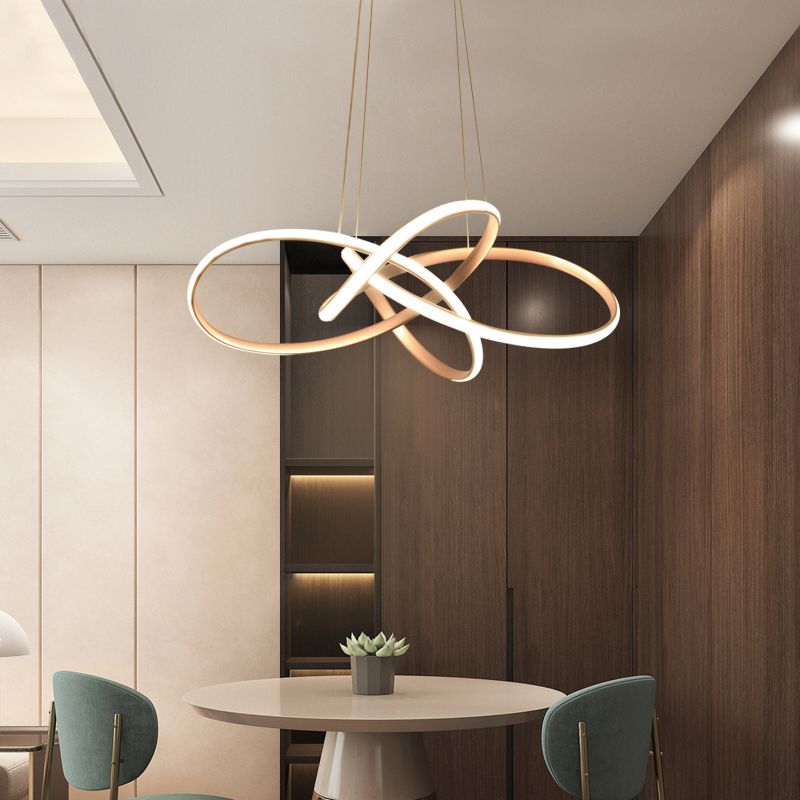 Gold Floral Twist LED Chandelier Art Deco Metal Hanging Ceiling Light for Dining Room