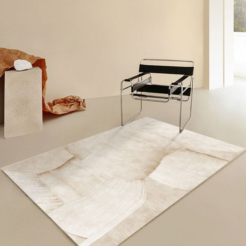 Beige Modern Rug Polyester Stripe Carpet Anti-Slip Area Rug for Living Room
