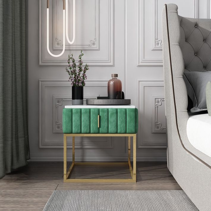 20'' Tall Metal Night Table Glam Marble Top 2-Drawer Bed Nightstand