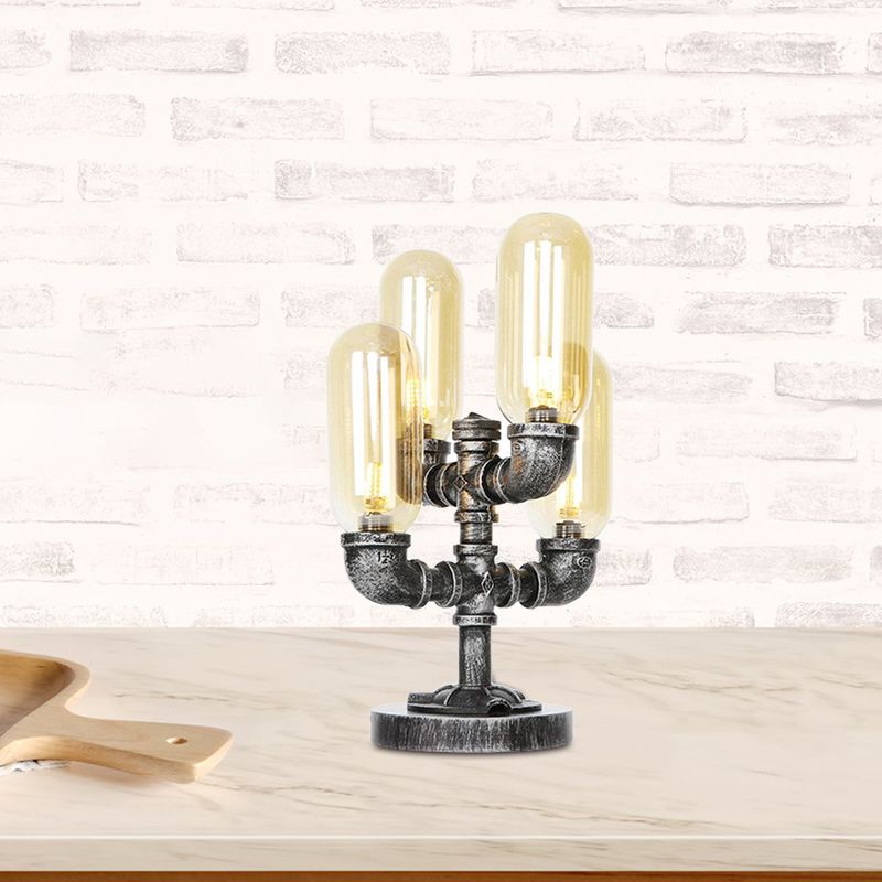1/4/5-Bulb-Kapsel Schatten Tisch Liging Industrial Clear/Bernstein Glas Nachtlampe für Schlafzimmer