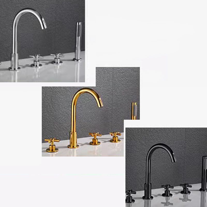 Traditional Roman Tub Faucet Set Copper Deck Mounted Triple Handle Roman Bathtub Faucet