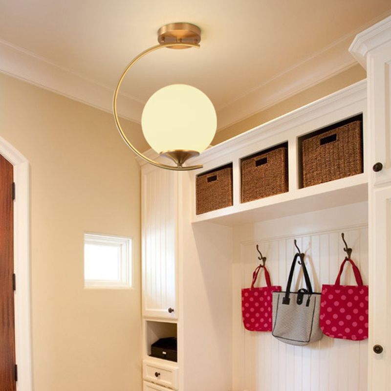 Glass Ball Shape Flush Mount Light Modern-Style 1 Light Flush Ceiling Light in Gold