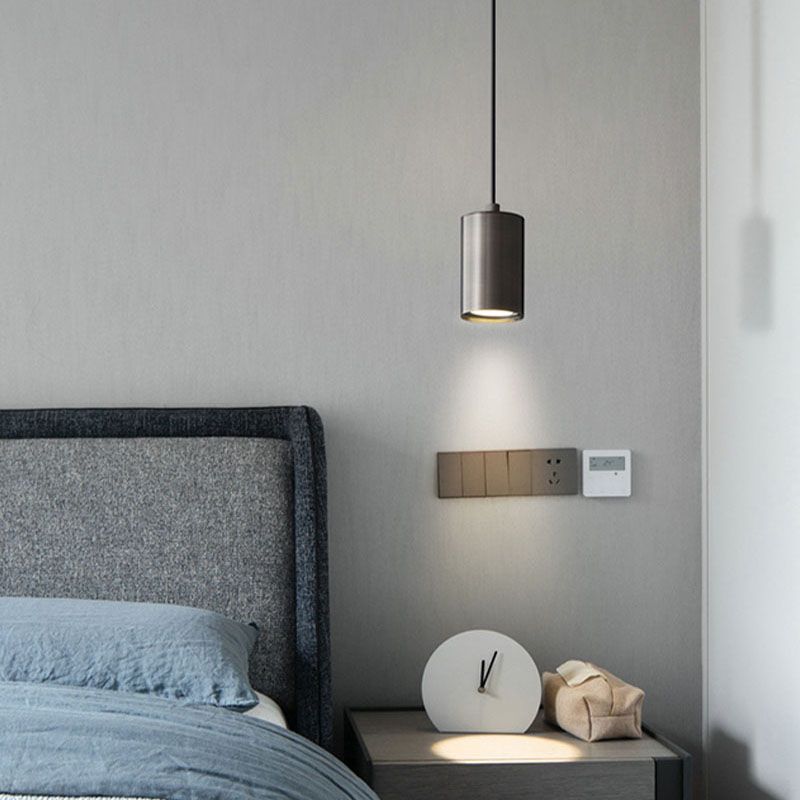 Minimalist Cylinder Hanging Lamp, Modern Metal Pendant Light for Bedroom