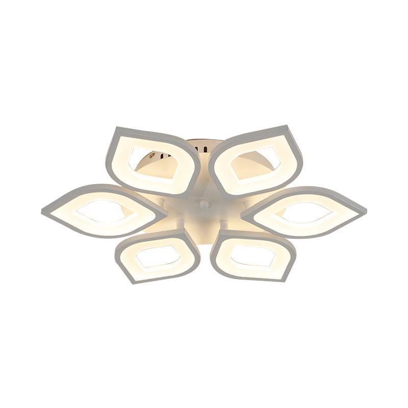 LED 4/6/8 Lights Bedroom Flush Light with Leaf Acrylic Shade White Ceiling Lighting Fixture in White/Warm/Natural Light