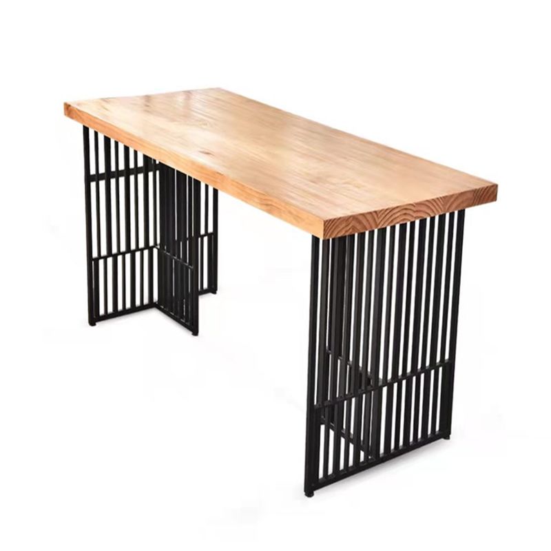 Natural Finish Pine Wood Top Bistro Table with Metal Double Pedestal