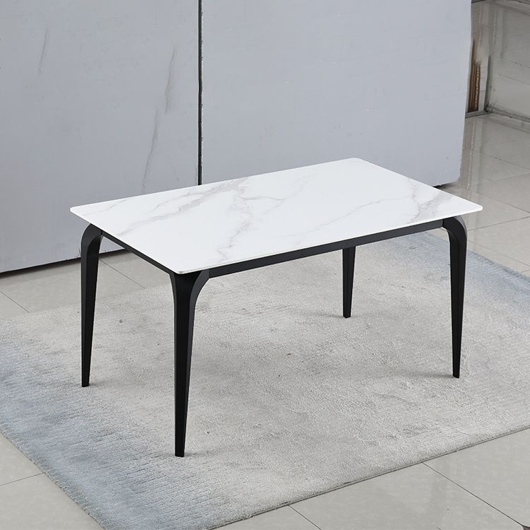 Rectangular Sintered Stone Dining Table Modern Furniture with 4 Black Legs