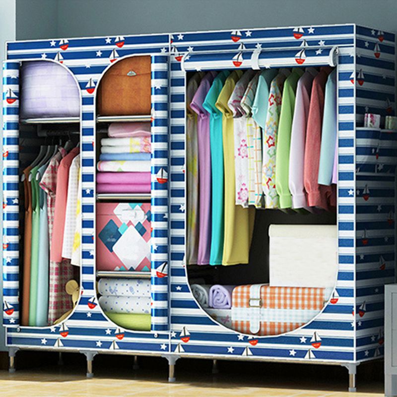 Contemporary Style Steel Wardrobe 3-door Wardrobe Closet with Legs