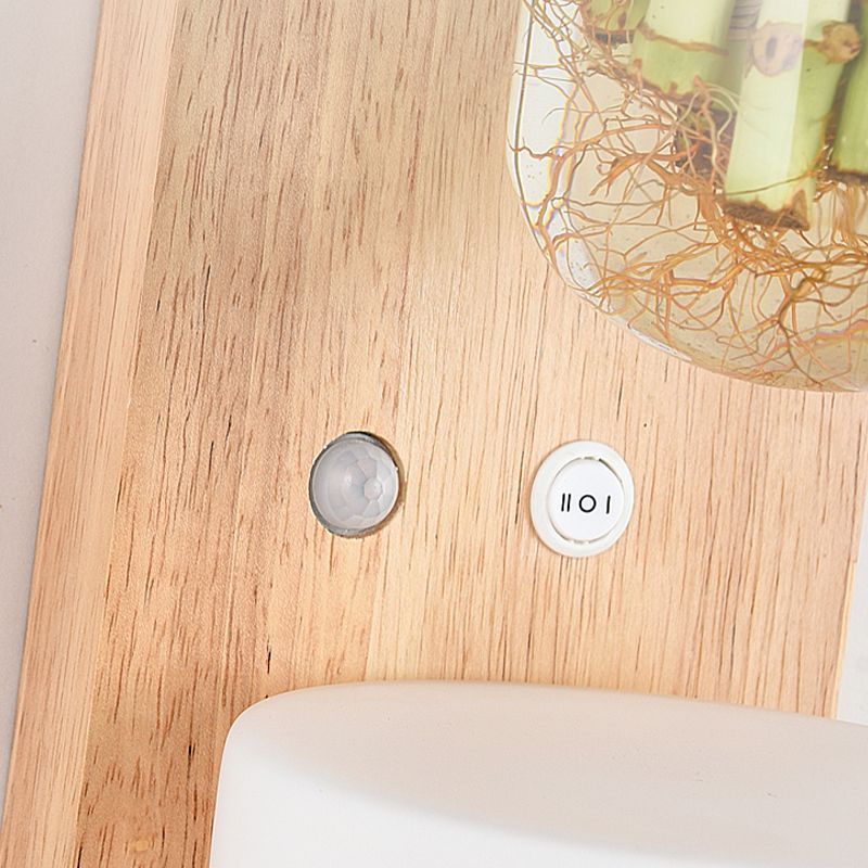 1-Light Wall Lamp Modern Wooden Shade Wall Lighting Fixtures without Plants
