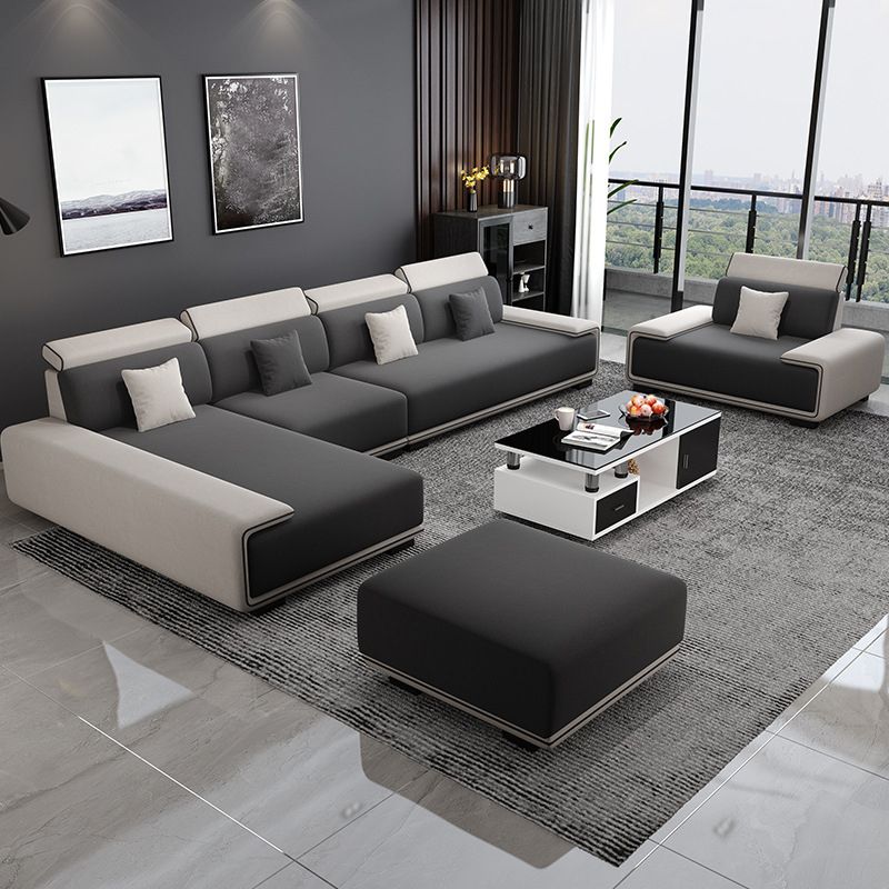 Faux Leather 4-seater Bench Seating Recessed Arm Modular Settee Furniture